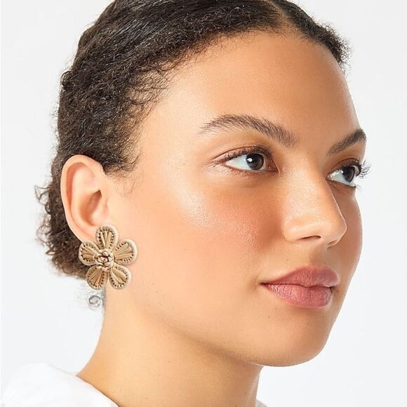 J. Crew Tan Flower Earrings with Textured Petals - Picture 2 of 4